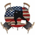 thumbnail image 1 of American Flag Round Fitted Tablecloth with Elastic Edge Blue Red USA Flag Retro Hockey Star Wood Grain Table Cover Fit for 45"-54" Tables Waterproof Tablecloths for Dinner Camping Picnic, 1 of 9