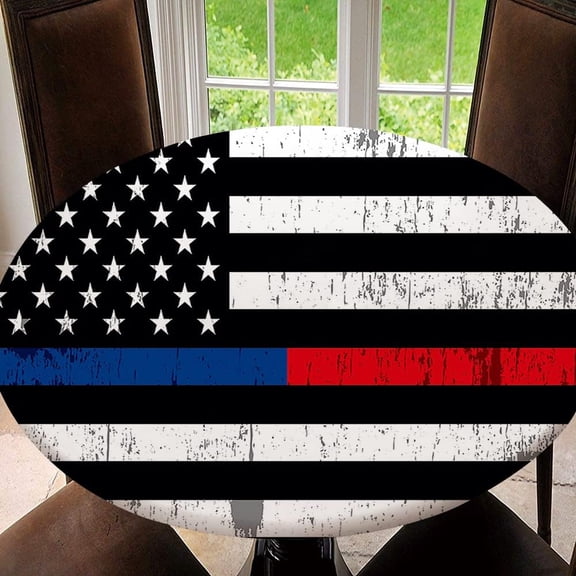 American Flag Round Fitted Tablecloth Elastic Edged, Waterproof Wipeable Table Cover, Tablecloth Size 50"(Fit for 38.2"-42.1" Table), Type 34