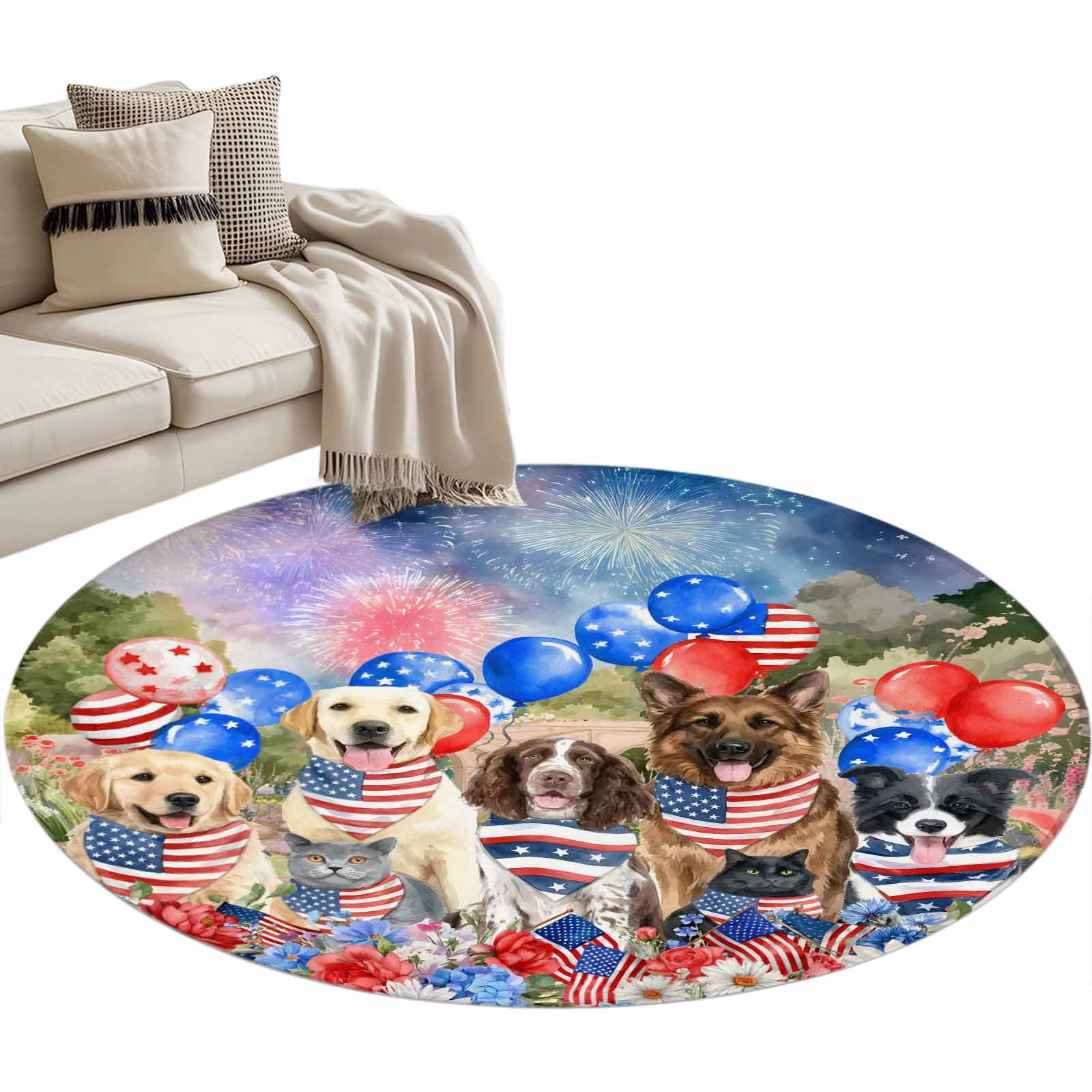 American Flag Round Rug 3.3ft Washable Circle Entryway Rugs Non Slip ...