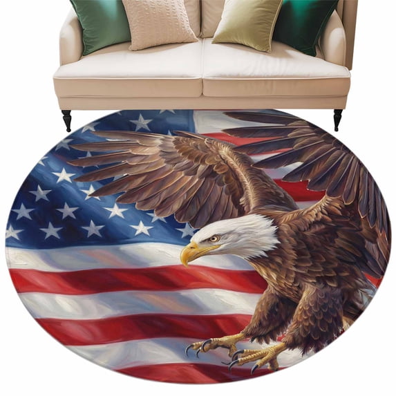 Round American Rug American Flag Round Rug 6ft Washable Circle Kitchen Rugs Non Slip Eagle ...