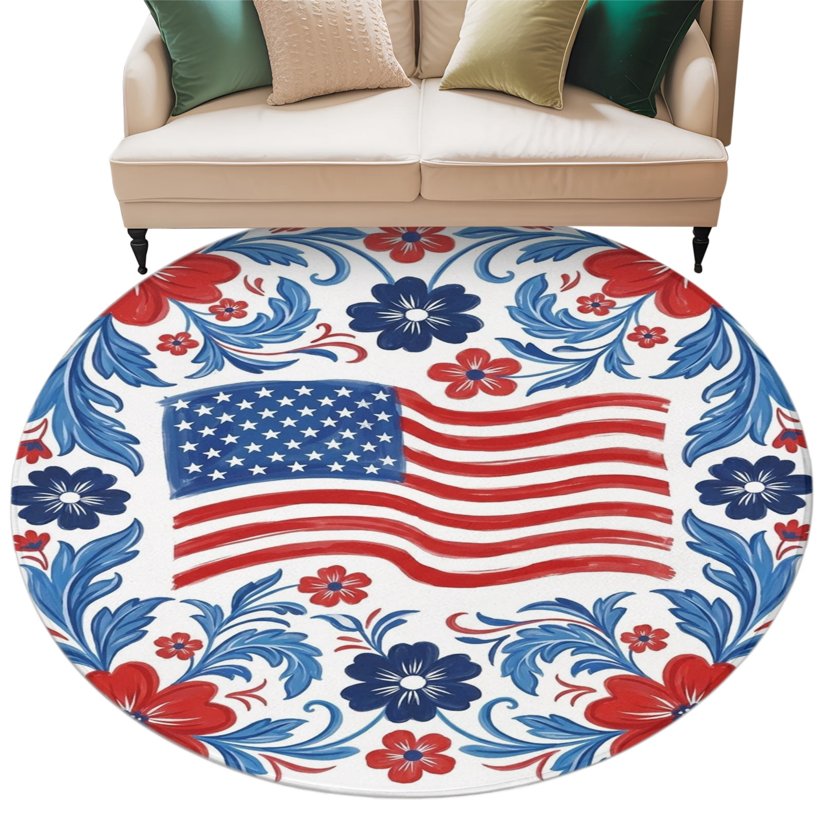 American Flag Round Rug 7ft Washable Circle Rugs Non Slip 4 of July ...