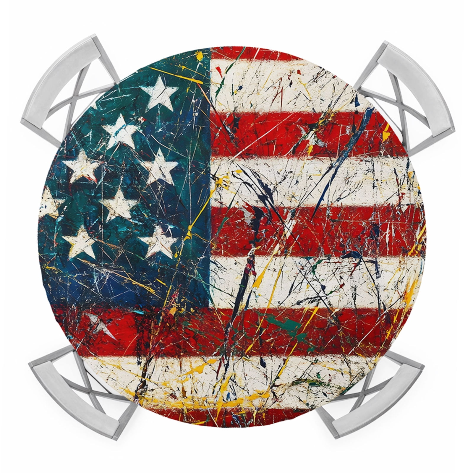 American Flag Round Table Cover, Splash Graffiti Patriotic Star Stripes ...