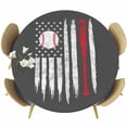 thumbnail image 1 of American Flag Round Tablecloth, Fitted Table Cover with Elastic for 36"-44" Round Tables, Retro US Flag Baseball Stars Gray Table Cloth Outdoor Indoor Dinning Party Waterproof Tablecloths, 1 of 7