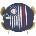 thumbnail image 1 of American Flag Round Tablecloth, Fitted Table Cover with Elastic for 45"-54" Round Tables, US Flag Baseball Stars Navy Blue Table Cloth Outdoor Indoor Dinning Party Waterproof Tablecloths, 1 of 7