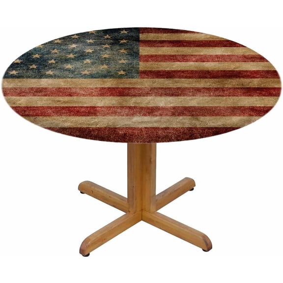 American Flag Round Tablecloth Vintage USA Flag Patriotic Waterproof Oil-Proof Table Cover Table Cloth for Indoor Dining, Outdoor Picnic Parties, Camping,Fits for Table 40-44"