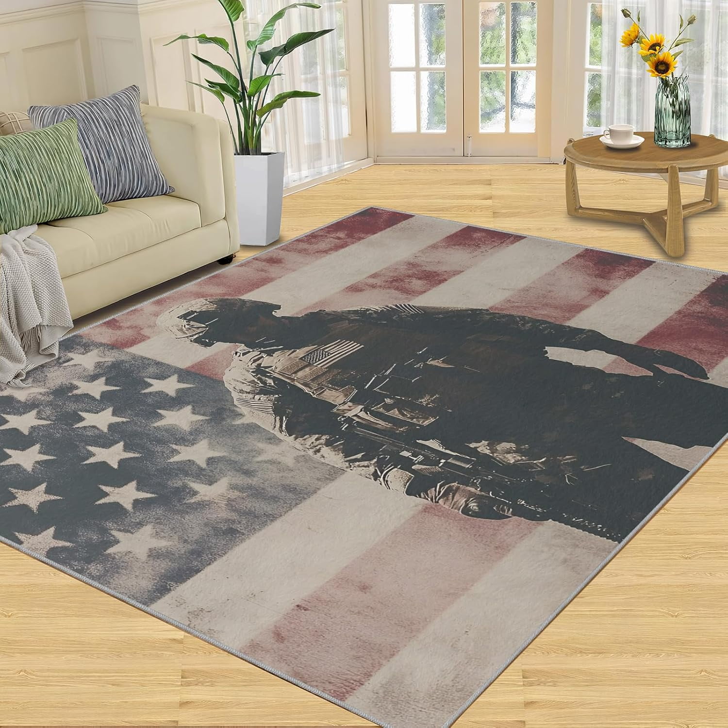 American Flag Rug, Army Area Rug - Non-Slip Washable Rugs for Living ...