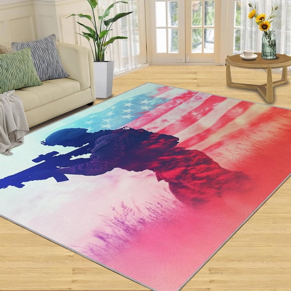 American Flag Rug, USA Flag Area Rug - Non-Slip Washable Rugs for Bedroom, Army Floor Mat for Lounge - Memorial Day Decor 4x5ft