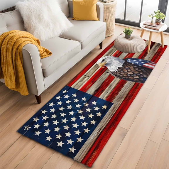 American Flag Runner Rug 2x6 FT, Non Slip Hallway Rugs, Vintage Eagle Blue Red USA Flag Washable Soft Floor Carpet Non-Shedding Throw Runner Carpet Long Rug for Entryway Kitchen Bedside Sliding Door
