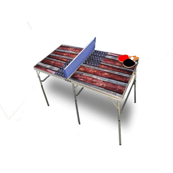 American Flag Rustic Portable Table Tennis Ping Pong Folding Table w/Accessories