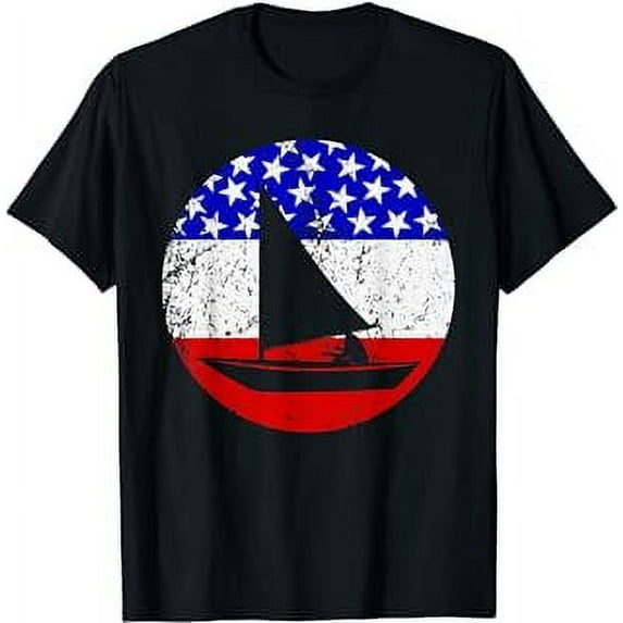 American Flag Sailing Vintage Retro Sail Boat T-Shirt