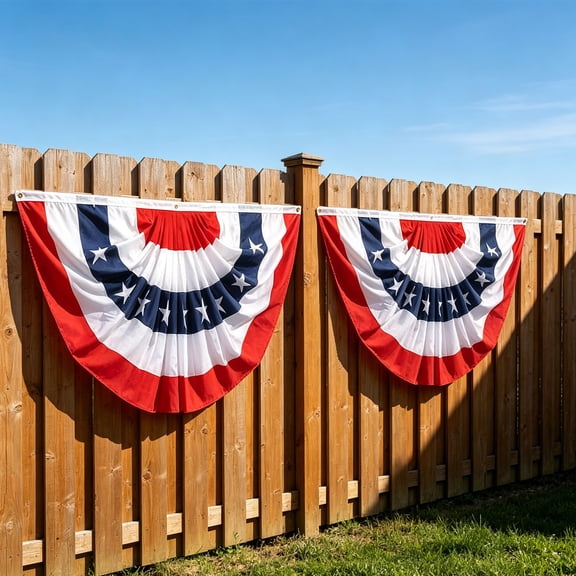 American Flag Scallop Bunting with Stars & Stripes – 24x47 Inch Polyester Fan Flag for 4th of July, Labor Day, and Patriotic Celebrations, Rust-Proof Grommets for Easy Hanging