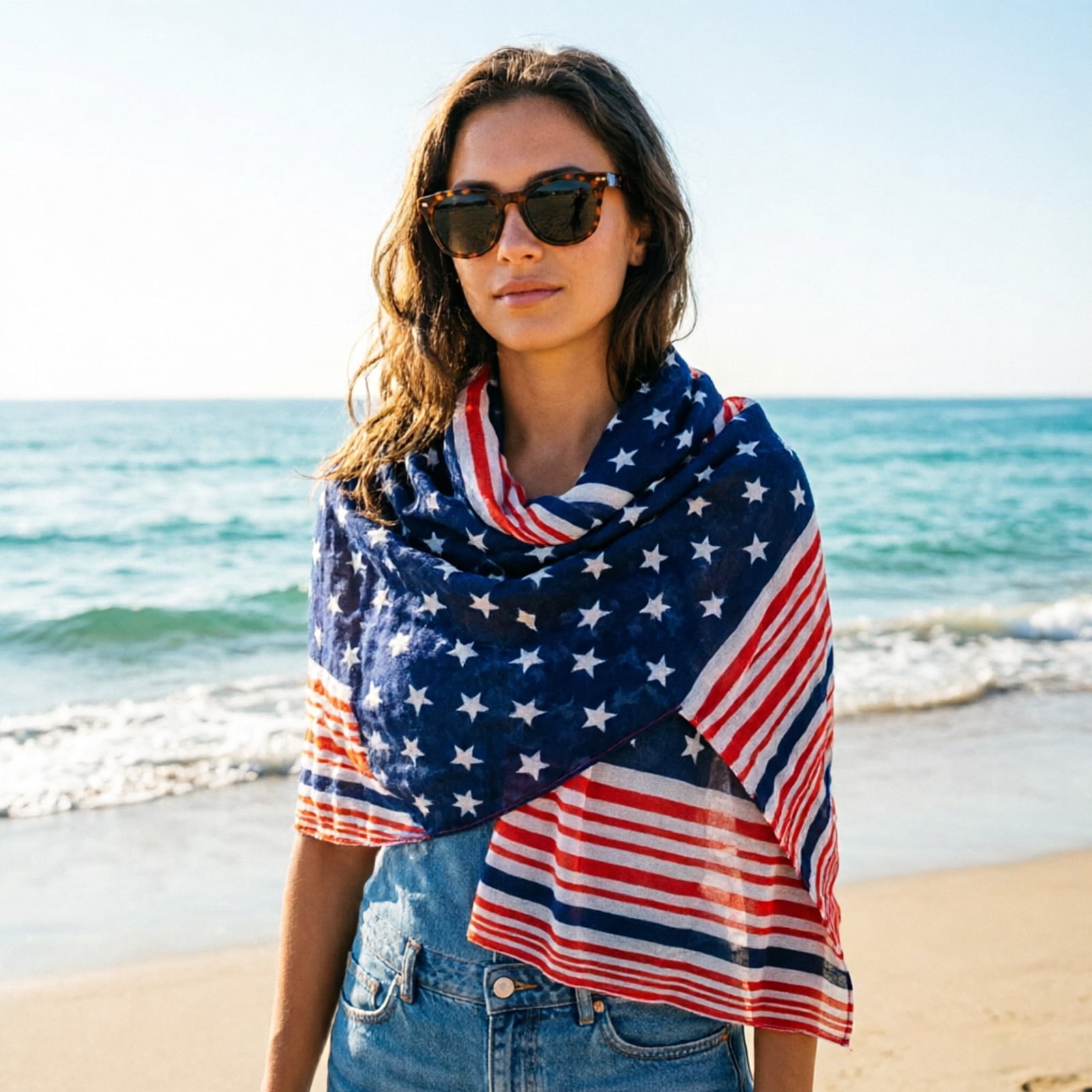 American Flag Scarf for Women Patriotic Flag Scarf Silk Feeling Scarves ...