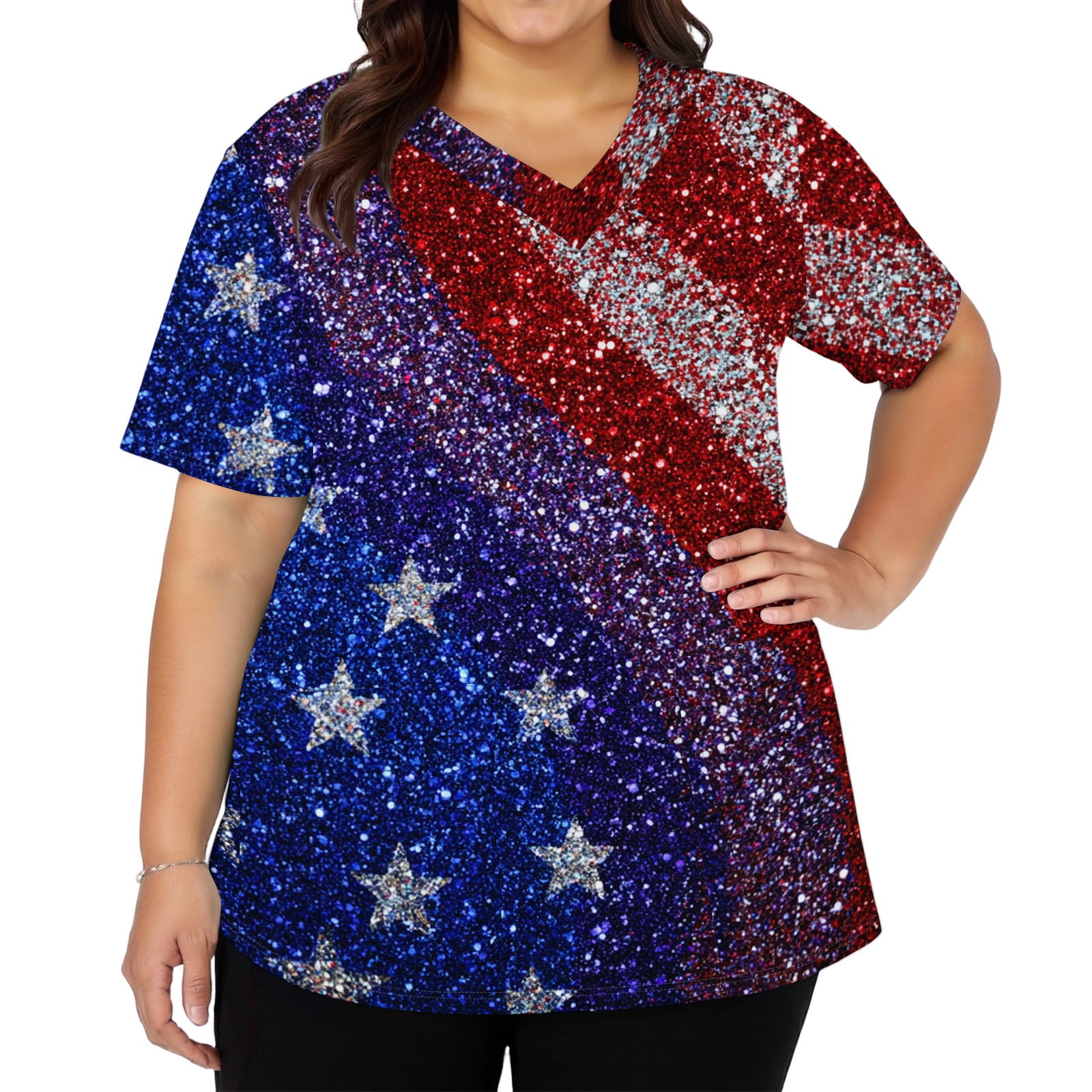 American Flag Scrub Tops Women V Neck Short Sleeve 250th Anniversary ...