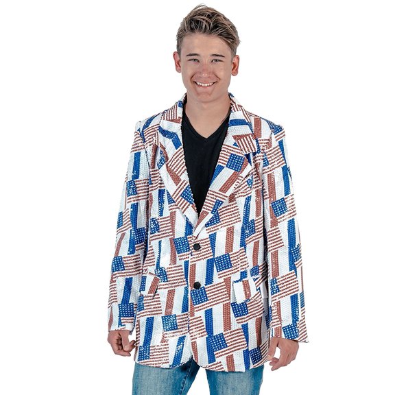 Costume Agent Sequin, Geometric American Flags Jacket & Blazer, Men's S/M