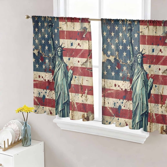 American Flag Sheer Curtains 45 Inch Length 2 Panels Set, Modern Abstract Art Freedom USA Flag Voile Window Treatment Rod Pocket Small Kitchen Curtains Drapes for Bedroom 52"x45"x2