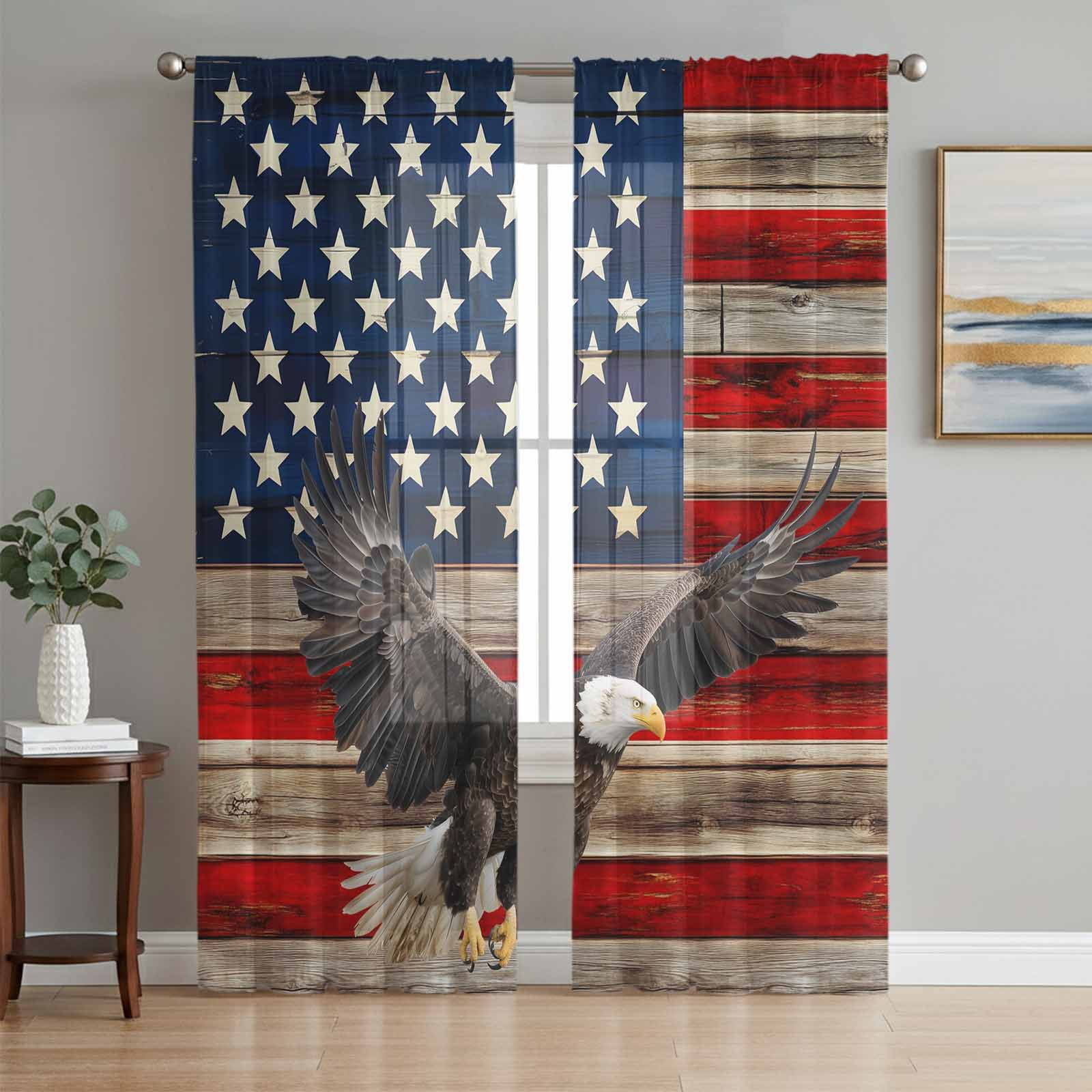 American Flag Sheer Curtains 84 Inches Long 2 Panels Set, Window Sheer ...