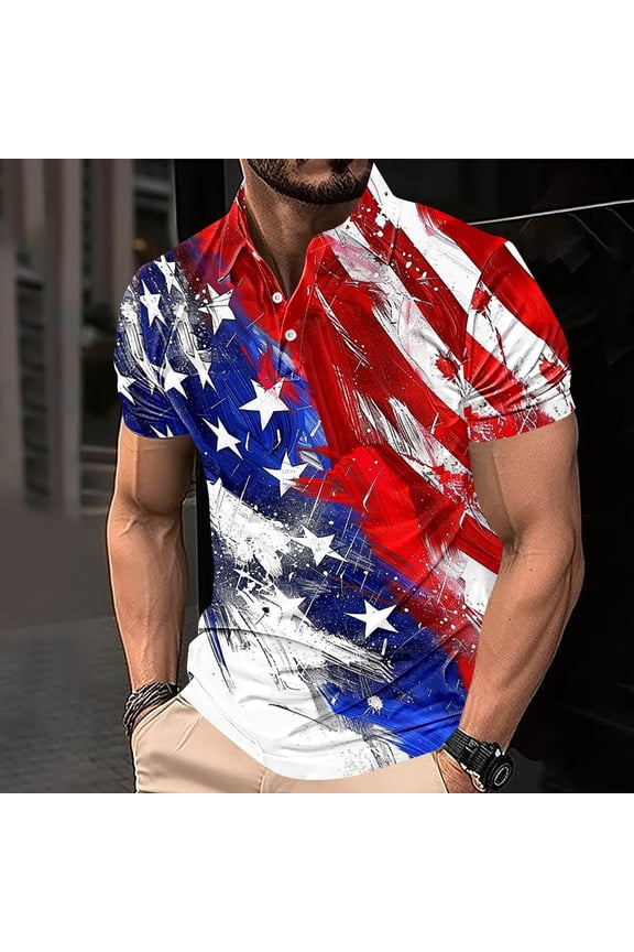 American Flag Shirt Men Independence Day Shirt Men Men Patriotic Shirts 4th of July Shirts Men Memorial Day Shirt Mens Summer Button Printed Short Sleeved Lapel Top