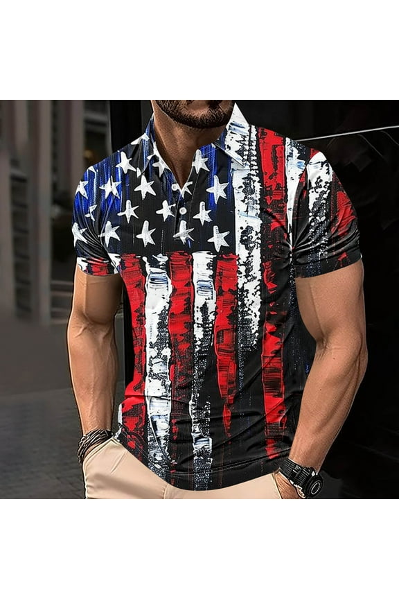 American Flag Shirt Mens Mens Independence Day Shirt Red White and Blue Shirt 4th of July Shirts Mens Mens Memorial Day Shirt Men's Summer Button Printed Short Sleeved Lapel Top