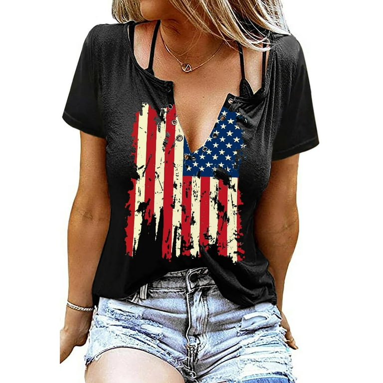 patriotic v neck women's t shirts