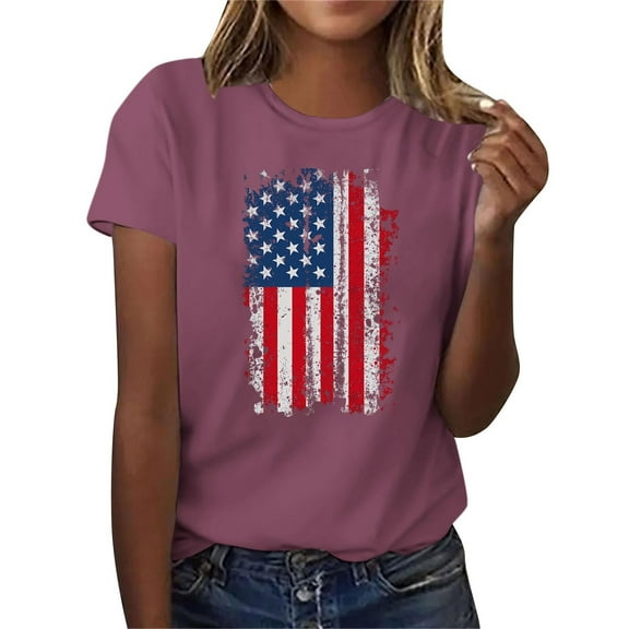 American Flag Shirt Women American Flag Shirts Women Graphic Tees Patriotic Shirt 4th of July Tops Crew Neck Short Sleeve Summer T-Shirt New Red S