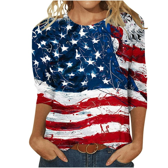 American Flag Shirt for Women Firework Fourth of July T Shirt Patriotic Graphic Tee USA Flag Short Sleeve Tops