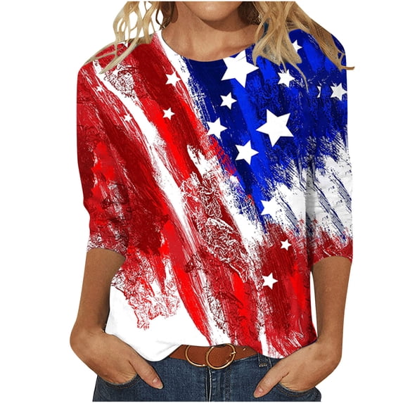 American Flag Shirt for Women Firework Fourth of July T Shirt Patriotic Graphic Tee USA Flag Short Sleeve Tops