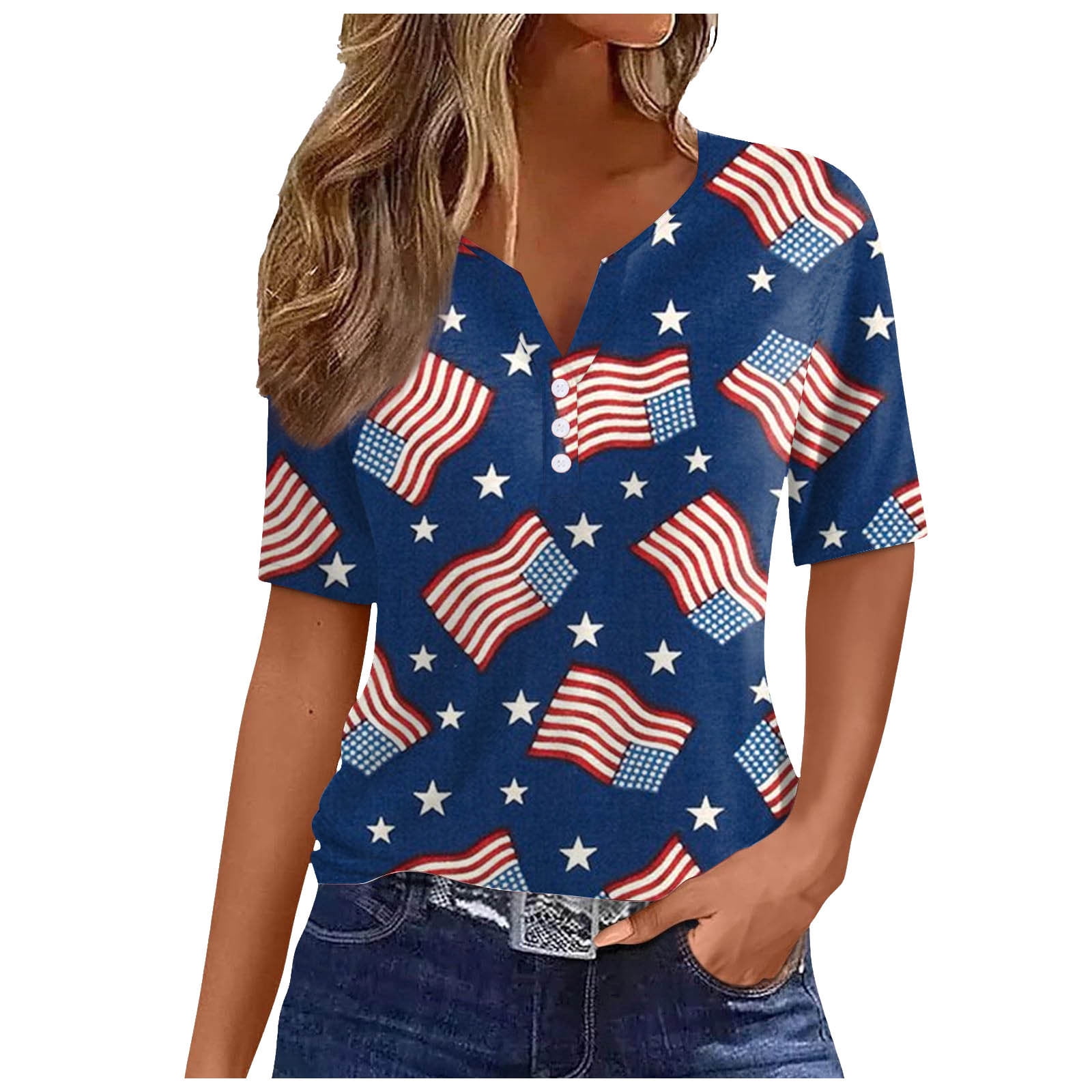 American Flag Shirts For Women Fashion Short Sleeve Dressy Tops Plus