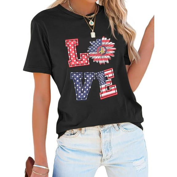 American Flag Shirts Short Sleeve Women Patriotic Shirt 4th of July Tee Tops Crewneck Summer T-Shirt Tops Tee