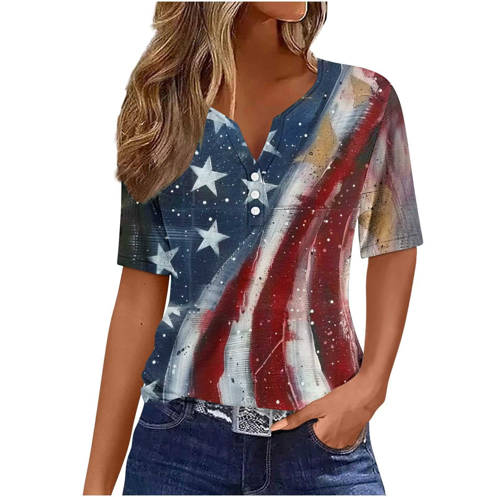 American Flag V-Neck T-Shirt For Women - Patriotic 4th Of July Tee, Stars & Stripes