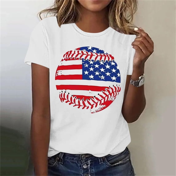 American Flag Shirts Women 4th of July Crewneck Short Sleeve Patriotic T-Shirt Memorial Day Graphic Tee Independence Day Tops