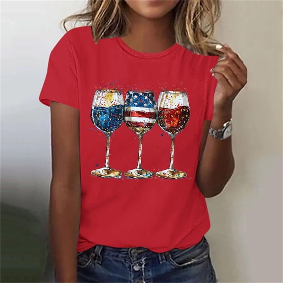American Flag Shirts Women 4th of July Crewneck Short Sleeve Patriotic T-Shirt Memorial Day Graphic Tee Independence Day Tops