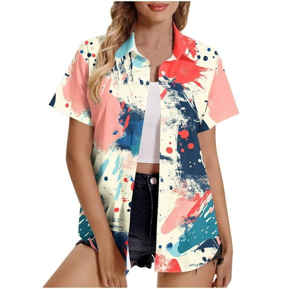 American Flag Shirts Women Patriotic Shirt 4th of July Tops USA Flag Red White Blue Top Button Up Blouse