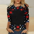 thumbnail image 1 of American Flag Shirts Women Red White and Blue Shirts Women American Flag T Shirt Womens Fourth of July Tops Womens Patriotic Tee Casual Crewneck 3/4 Sleeve Loose T Shirt Ladies Blouses Shirts, 1 of 5