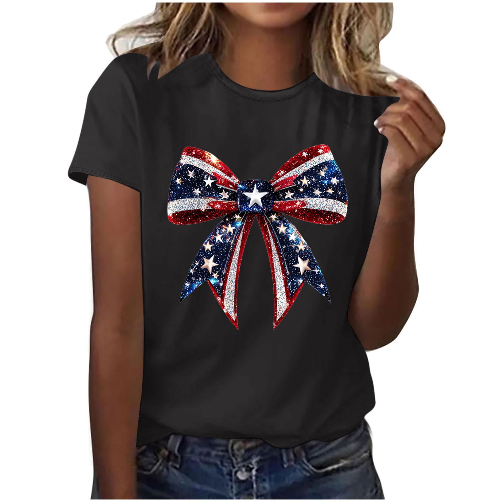Women's American Flag Shirt – Patriotic Stars & Stripes Graphic Tee With Sunglasses – 4th Of July & Summer Tops
