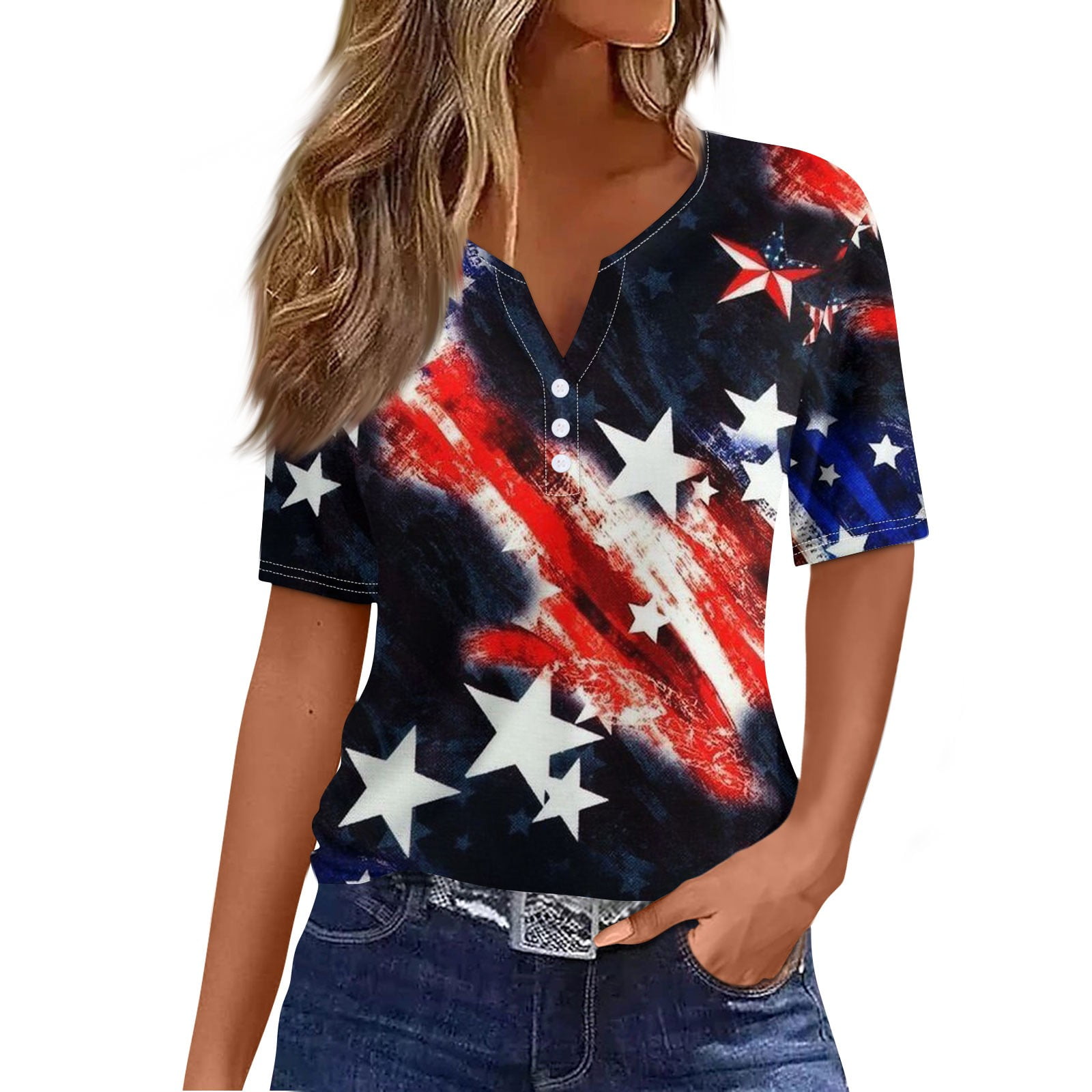 Women's American Flag Halter Tank Top - Color Block Star Striped Splicing Camisole, White, XX-Large - View #10
