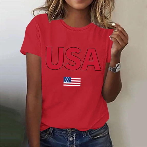 American Flag Shirts for Women 4th of July T-Shirt Graphic Patriot Tee USA Flag Shirt Tops