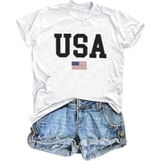 American Flag Shirts for Women 4th of July T-Shirt USA Print Patriotic Shirt Stars and Stripes Freedom Graphic Tees Large