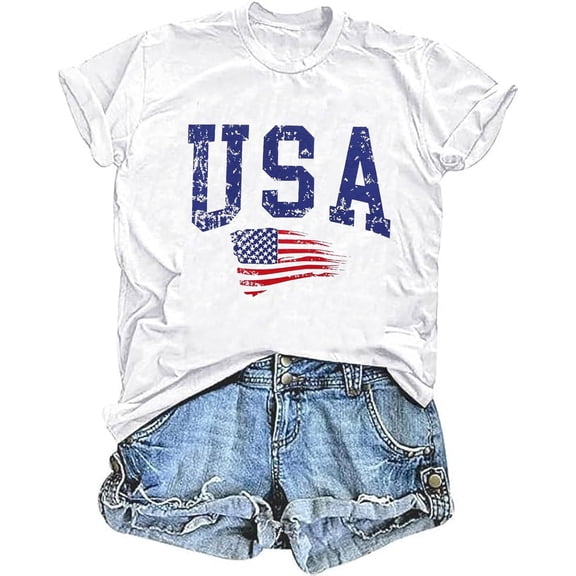 American Flag Shirts for Women 4th of July T-Shirt USA Print Patriotic Shirt Stars and Stripes Freedom Graphic Tees Medium