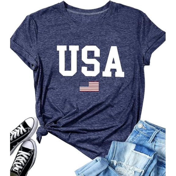 American Flag Shirts for Women 4th of July T-Shirt USA Print Patriotic Shirt Stars and Stripes Freedom Graphic Tees Medium