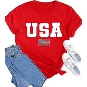 American Flag Shirts for Women 4th of July T-Shirt USA Print Patriotic Shirt Stars and Stripes Freedom Graphic Tees Medium