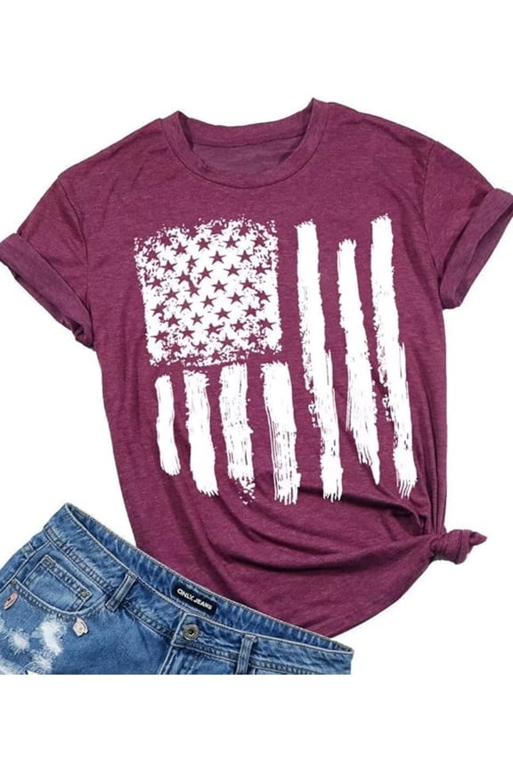 American Flag Shirts for Women 4th of July T-Shirt USA Print Patriotic Shirt Stars and Stripes Freedom Graphic Tees X-Large