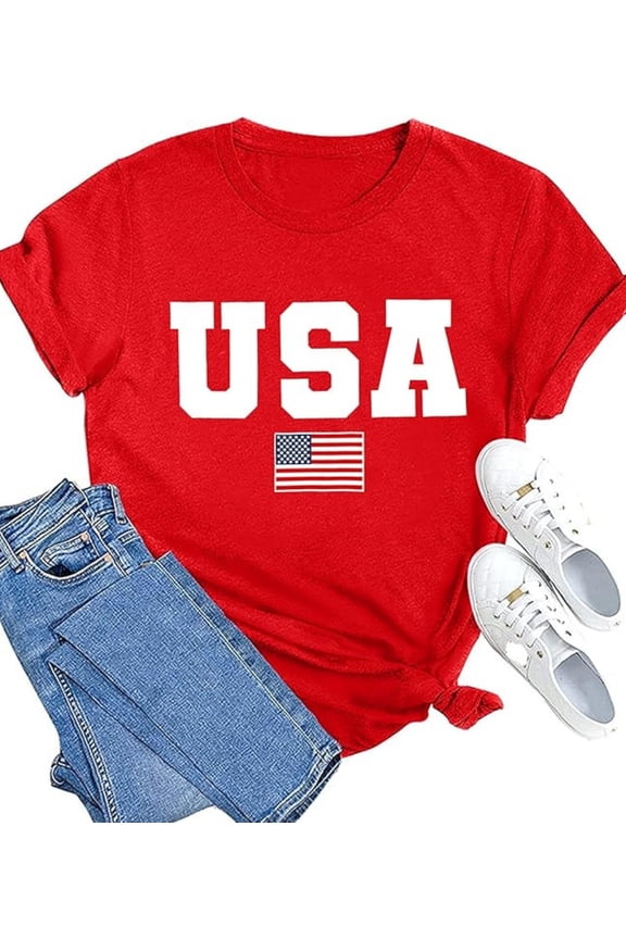 American Flag Shirts for Women 4th of July T-Shirt USA Print Patriotic Shirt Stars and Stripes Freedom Graphic Tees X-Large