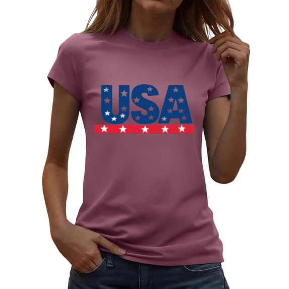 American Flag Shirts for Women 4th of July T-Shirt USA Print Patriotic Shirt Summer Cute Graphic Tee Tops