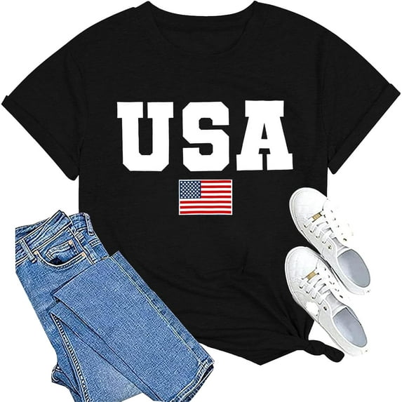 American Flag Shirts for Women 4th of July Tops USA Print T Shirt Casual Short Sleeve American Proud T-Shirt Tops100%cotton
