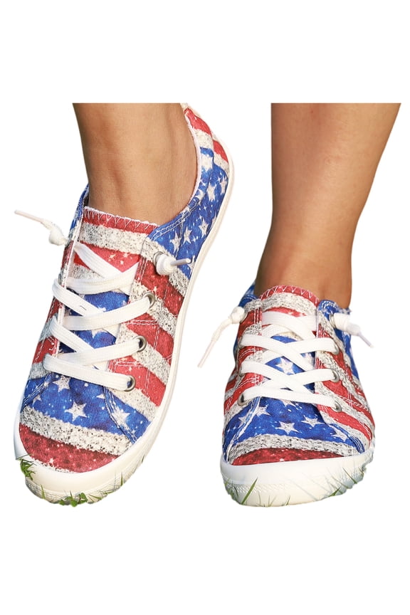 American Flag Shoes for Women Men Lightweight Breathable Canvas Sneakers with Non-Slip Sole Slip-On Design Durable Casual Footwear for 4th of July Patriotic Events Daily Wear Walking Travel,Blue 38
