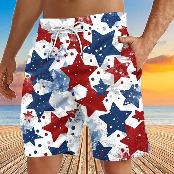 American Flag Shorts 4th of July Shorts Men Mens Independence Day Beach Short Men's Casual Independence Day Printed Drawstring Trouser Beach Shorts Pants with Pocket
