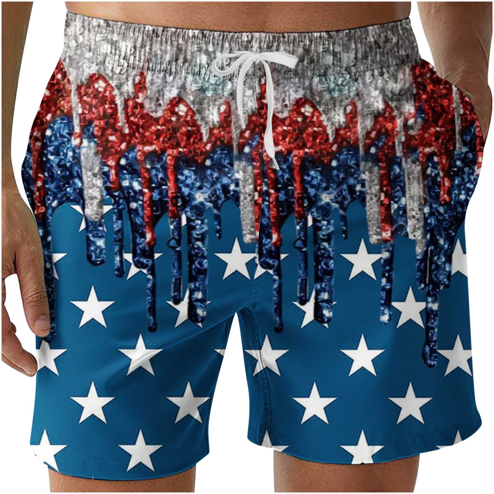American Flag Shorts Men 7 Inch,2023 Summer Mens Swim Trunks
