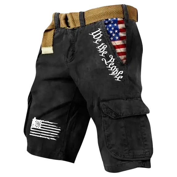 American Flag Shorts for Men Patriotic Printed Distressed Washed Shorts with Pocket Baggy Casual Hiking Outdoor Golf Cargo Shorts 250 Years Of Freedom Cross American Flag Golf Shorts,Black XL