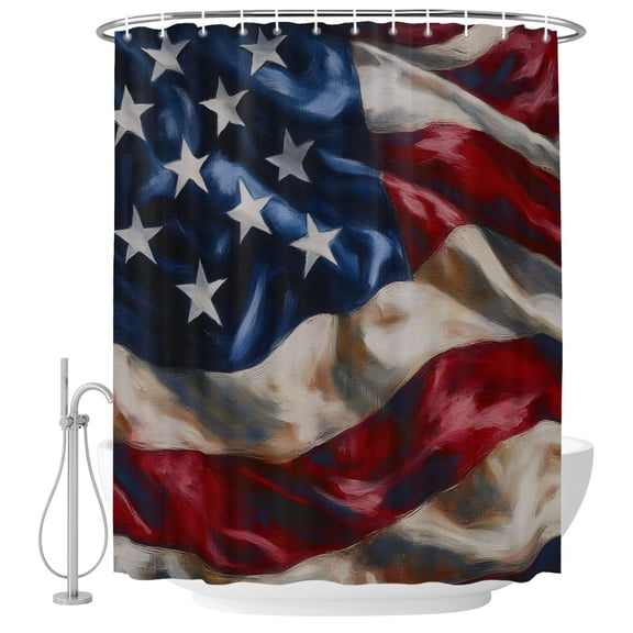 American Flag Shower Curtain for Bathroom, Independence Day Stars Stripes Ripples Waterproof Cloth Fabric Bathroom Accessories Set with 9 Rust Proof Plastic Hooks, 36"x72"