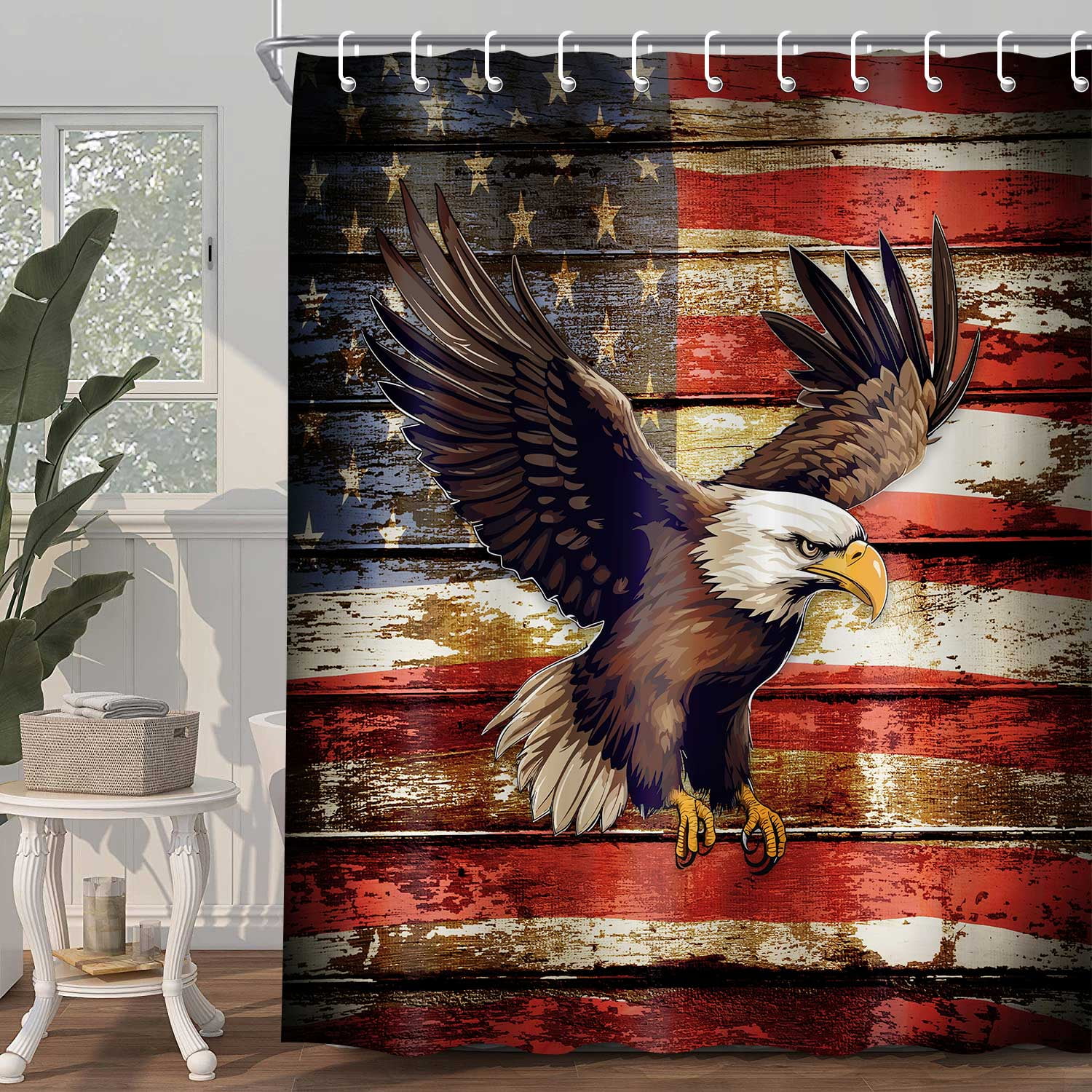 American Flag Shower Curtain, Independence Day United States Victory Flag Shower Curtains,Patriotic Theme USA Eagle Shower Curtains for Bathroom Decor Fabric Waterproof with 12 Hooks 72"x72"